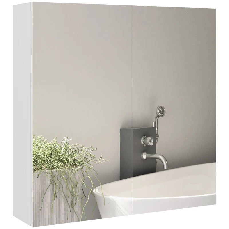 kleankin Dulap de Baie cu Oglindă, 2 Uși Soft Close, 60x15x60 cm, Rafturi Ajustabile, Dulap Suspendat cu Economisire de Spațiu, Alb Lucios