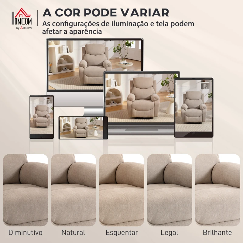 HOMCOM Poltrona Reclinável Manual com Tecido de Aspeto em Linho e Apoio para os Pés 85x93x105 cm Bege