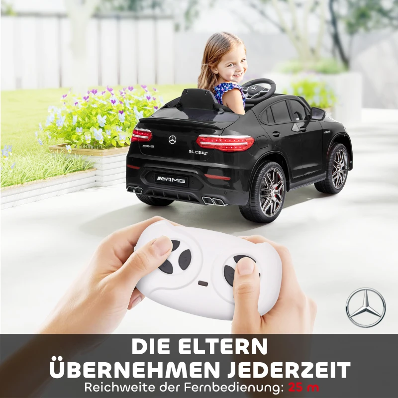 HOMCOM Kinder Elektroauto 12V Kinderauto mit 2,4 G Fernbedienung, 2 Motor, Kinderfahrzeug mit Hupe, Musik, Sicherheitsgurt, Elektrofahrzeug für 37-60 Monate Kinder, Schwarz