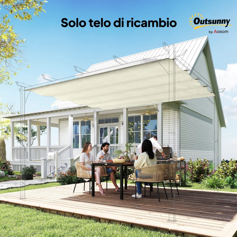 Outsunny Telo Pergola per Esterni Anti UV in Poliestere Bianco Crema con 8 Fori di Drenaggio, 286x245 cm