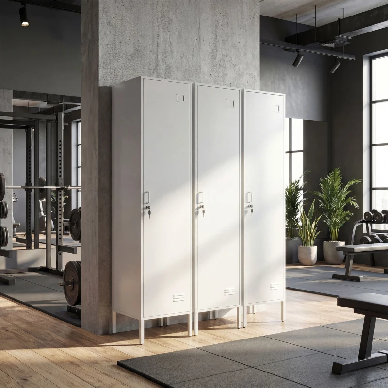 HOMCOM Armadio Metallico con Porta Chiudibile, Portanome e Asta Appendiabiti, 40x40x179 cm, Bianco