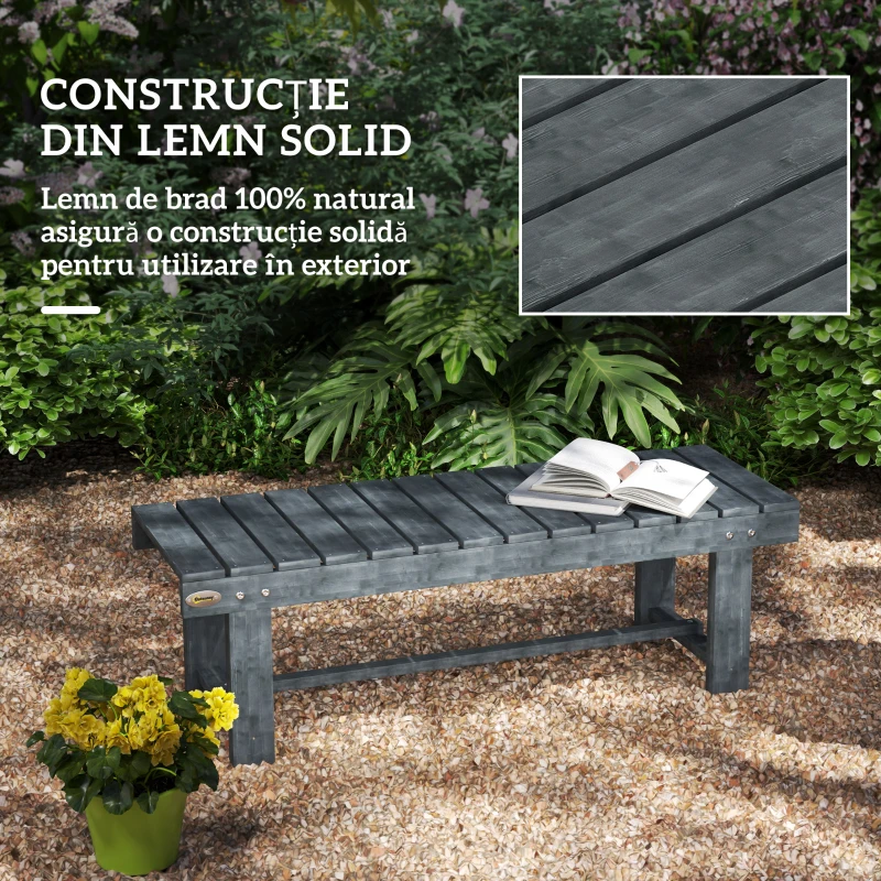 Outsunny Bancă de Grădină cu 2 Locuri, Bancă de Exterior cu Șipci din Lemn de Molid, Stil Country, Perfectă pentru Terasă, Patio sau Curte, Greutate maximă 250 kg, 110x38x35 cm, Gri