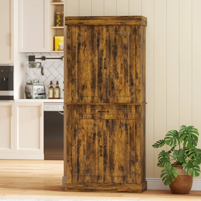 HOMCOM Tall Kitchen Cupboard, Kitchen Pantry Cabinet with Drawer, Shelves, Brown