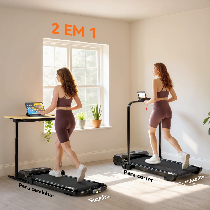 HOMCOM Passadeira Dobrável 2 em 1 Elétrica com 2,5HP 10 km/h Ecrã LED e Controlo Remoto 130x59x96 cm Preto e Azul