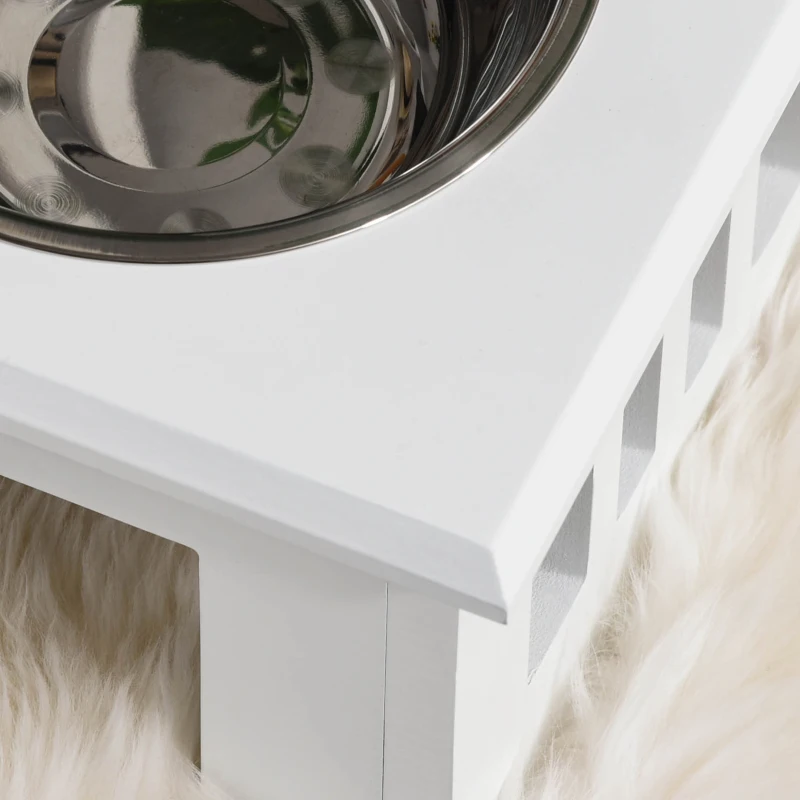 PawHut Hunde-Futterstation, rutschfest, 58,4 x 30,5 x 25,4cm, Weiß, 2L pro Napf