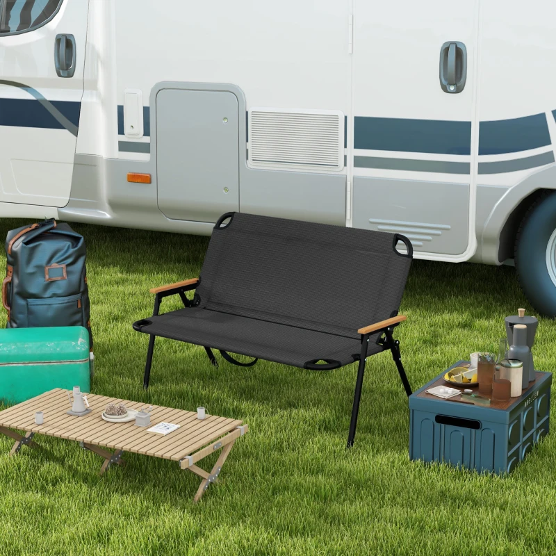 Outsunny Chaise pliante d'extérieur 2 places chaise de camping tissu en maille cadre en acier dim. 108L x 65l x 73H cm noir