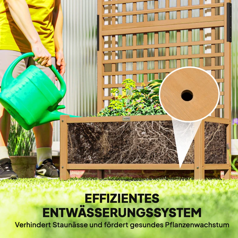 Outsunny Hochbeet mit Spalier und Dach, Pflanzkasten, Blumenbeet, wetterfest, Holz, 90 x 45 x 183 cm, Braun