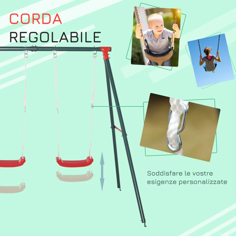 Outsunny Altalena Doppia Altalena da Giardino per Bambini 3+ Anni, Verde Rosso
