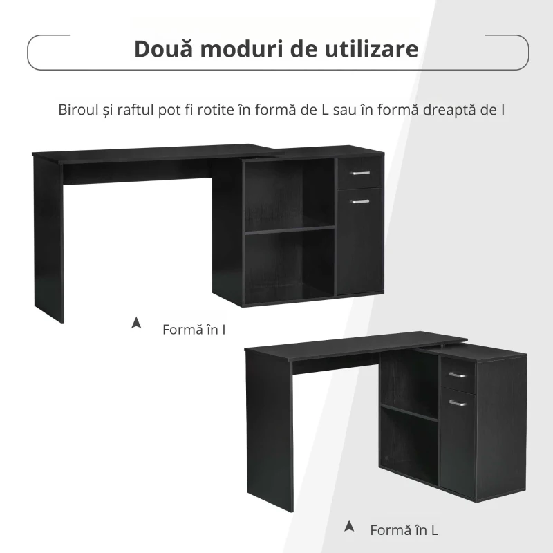 Homcom Birou Colt 117×82×74 cm – Negru cu 2 Sertare & 2 Rafturi(m-5)