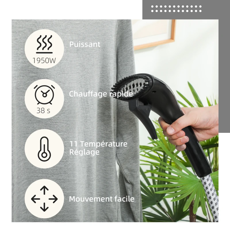 HOMCOM Défroisseur vapeur vertical défroisseur à vêtements 1,4 L 1950 W débit vapeur 32g/min tige telescopique noir