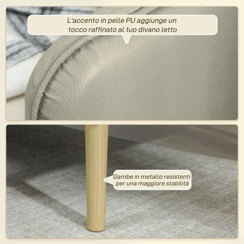 HOMCOM Divano Letto 3 Posti con Schienale Reclinabile e Rivestimento Effetto Velluto, 185x84x83 cm, Beige