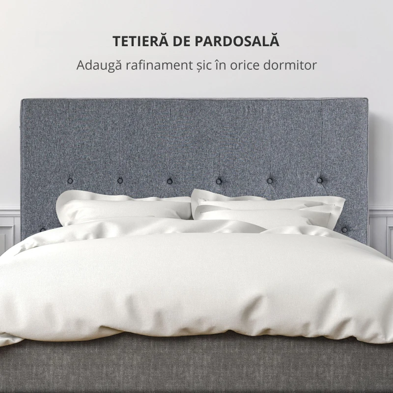 HOMCOM Testieră pentru Pat Matrimonial Trapuntată cu Butoane, și 2 Agățători, Capăt de Pat, 160x7x120 cm, Gri