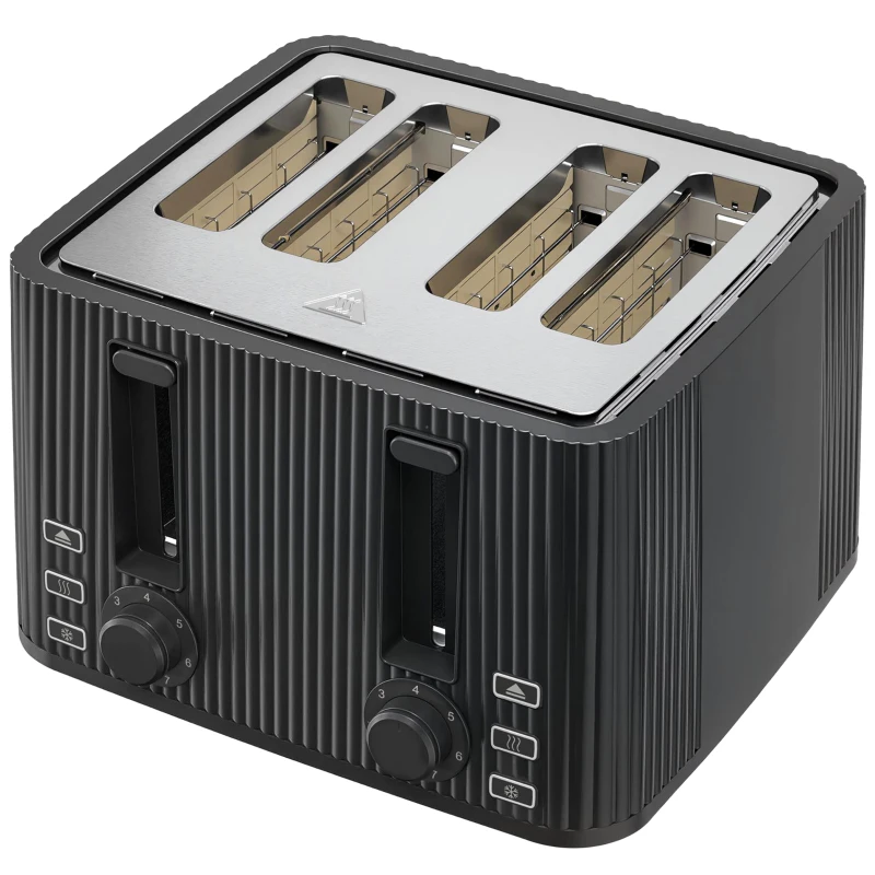 HOMCOM Tostadora 4 Ranuras Anchas 7 Niveles de Tostado Función Descongelar Recalentar y Cancelar Bandeja Extraíble Negro