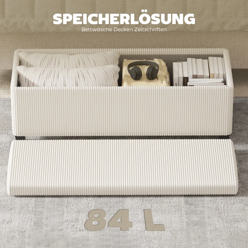 HOMCOM Sitzbank mit Stauraum, Aufbewahrungsbank, Cord-Design, Stahlrahmen, Beige(m-6)