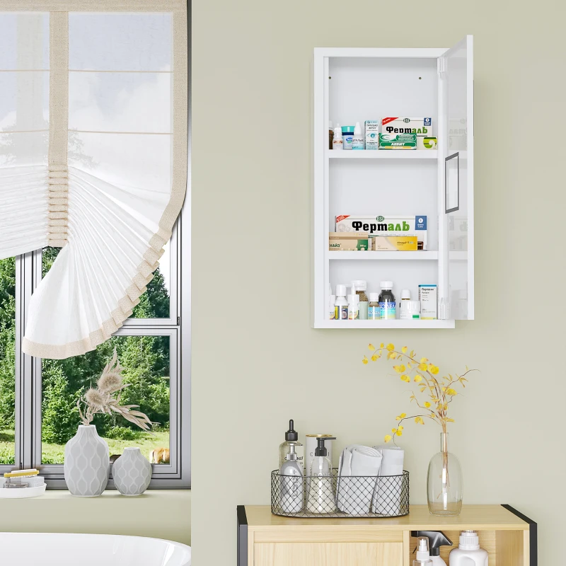 kleankin Medicijnkastje, 3 interne compartimenten, magnetische sluiting, kruissymbool, stalen behuizing, wit, 30 x 12 x 60 cm(m-10)