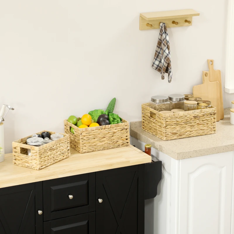 HOMCOM 3er-Set Aufbewahrungskörbe mit Griffen und Metallgestell, für Regale, Schlafzimmer Wohnzimmer, Badezimmer, Naturton