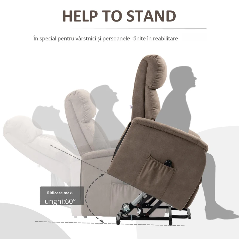 Homcom Fotoliu Ridicare Persoane – Rabatabil 150°, Cu Telecomanda, Maro