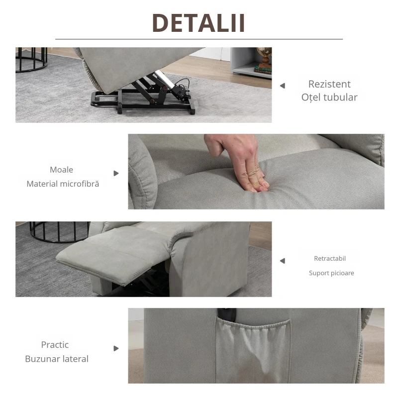 Homcom Fotoliu Ridicare Electric – Reclinabil 150° cu Telecomanda