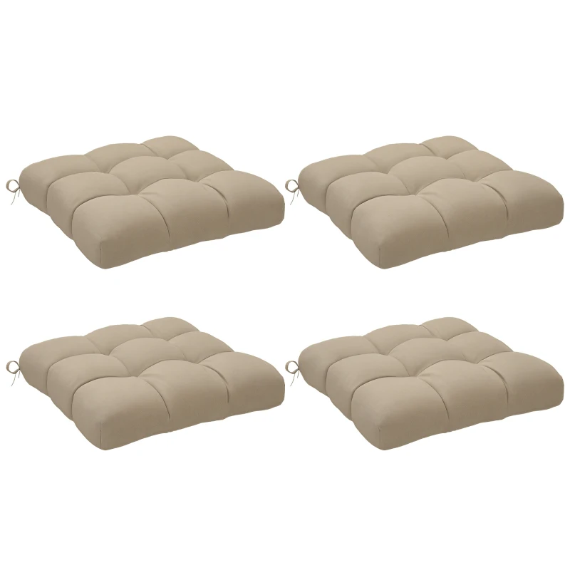 Outsunny Set of Waterproof & UV-Resistant Dining and Garden Chair Cushions with 2 Tie Cords 48x48x10 cm Khaki