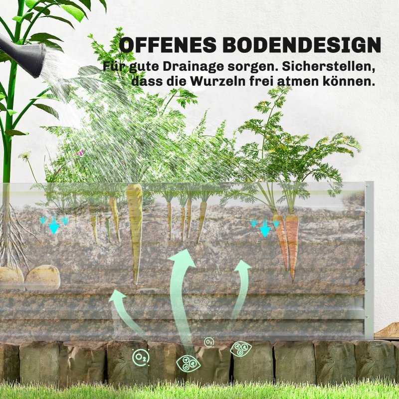 Outsunny Tomatenkas Foliekas met Hoogbed Oprolbare Deur Raam Schuin Dak 141 x 141 x 190 cm Wit