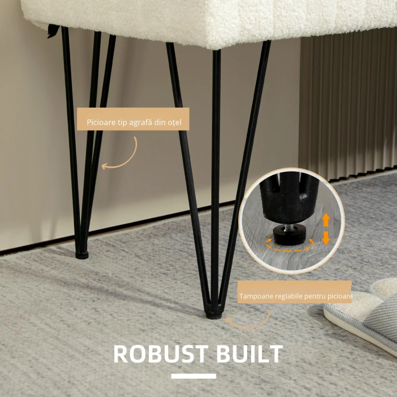 Homcom Banca Pat Moderna – Alb Crem cu Picioare Elegante