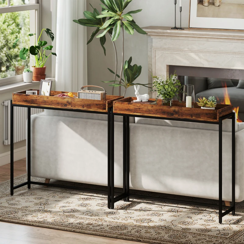 HOMCOM Consolle stretta 100×30×91 cm in metallo e pannello – Marrone rustico