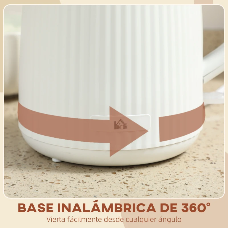 HOMCOM Hervidor Eléctrico 1,7L 2025W con Filtro Antical Desmontable Apagado Automático Base Giratoria 360° Crema