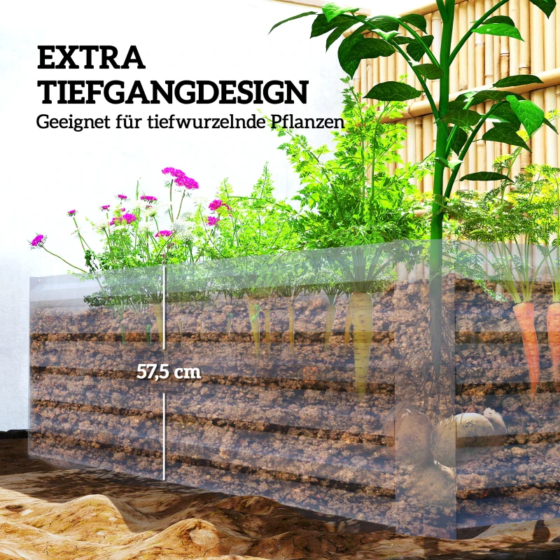 Outsunny Metaal hoogbed 180 x 90 x 57,5 cm diep tuinbed met open bodem steunstang donkergrijs