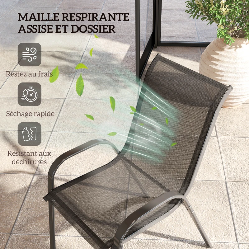 Outsunny Lot de 2 chaises de jardin chaises empilables dossiers hauts tissu maille respirante cadre acier 54 x 71 x 93 cm noir