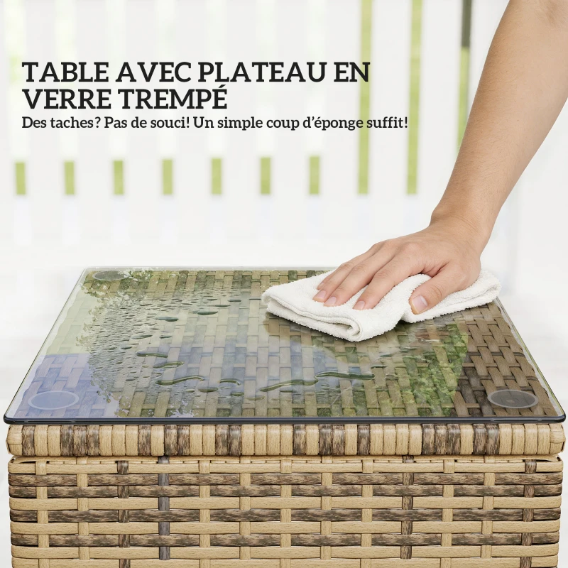 Outsunny Lot de 2 transats bains de soleil : matelas, têtière, inclinaison réglable roulettes + table basse verre trempé gris foncé