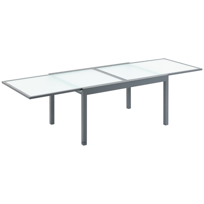 Outsunny Ausziehbarer Garten-Esstisch mit Glasplatte Aluminium Grau+Mattweiß 270 x 90 x 73 cm