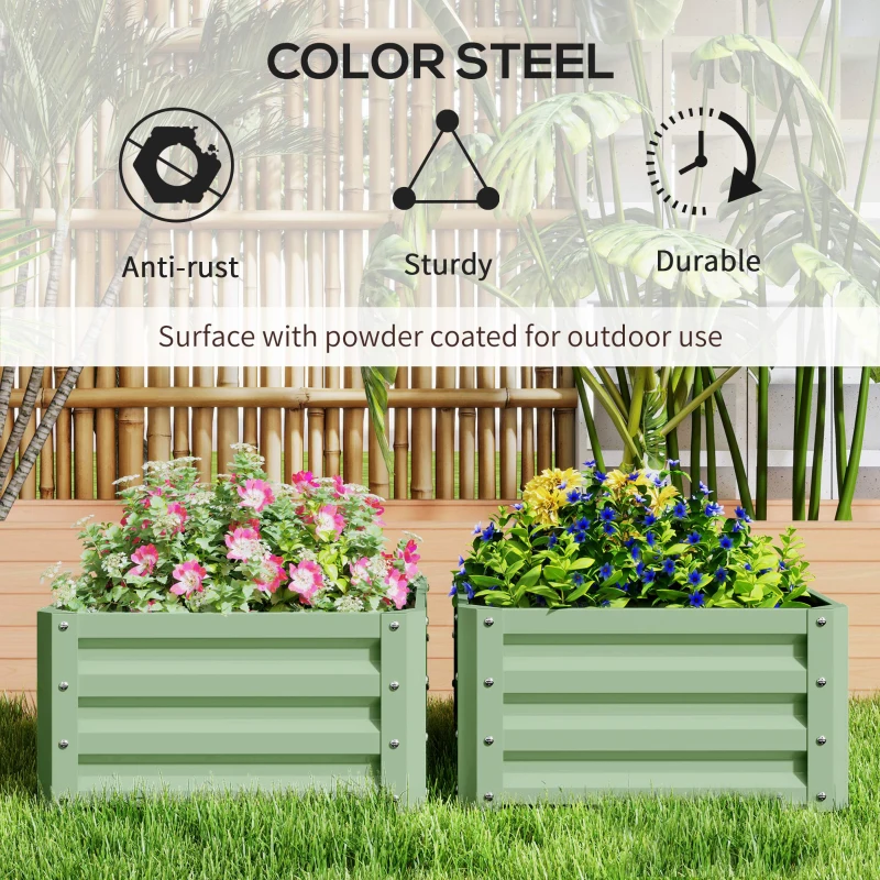 Outsunny Set of Two 60 x 60cm Steel Planter Boxes - Light Green