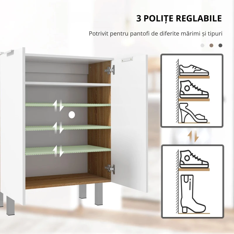 Homcom Dulap Pantofi Gri & Alb – 15–20 Perechi cu Rafturi Reglabile