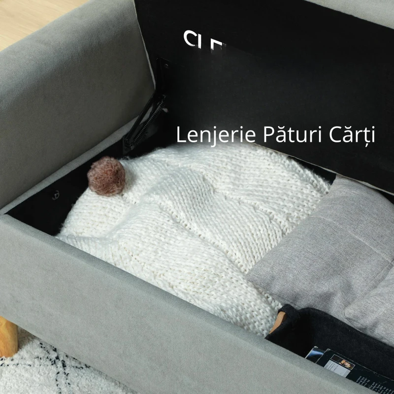 HOMCOM Canapea cu 2 Locuri, Brațe, Compartiment de Depozitare și 2 Perne, 140x72x82 cm, Gri(m-5)