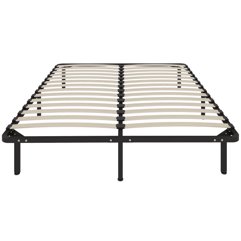 HOMCOM Letto Matrimoniale Industriale a 28 Doghe con Spazio Contenitore, in Legno e Acciaio, 190x160x31 cm, Nero e Legno