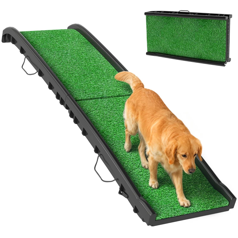 PawHut Foldable Dog Ramp with Artificial Anti-slip Surface, Portable & Lightweight, for Cars, Home, 155 x 38.5 x 15.5 cm