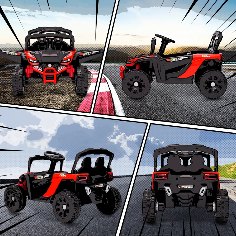 AIYAPLAY Carro Elétrico Infantil 12V com 2 Motores Suspensão Traseira Faróis e Música 88x57,5x55,5 cm Vermelho