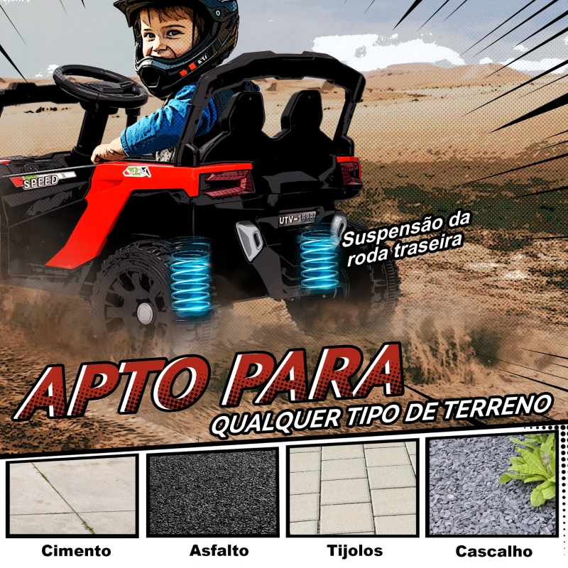 AIYAPLAY Carro Elétrico Infantil 12V com 2 Motores Suspensão Traseira Faróis e Música 88x57,5x55,5 cm Vermelho