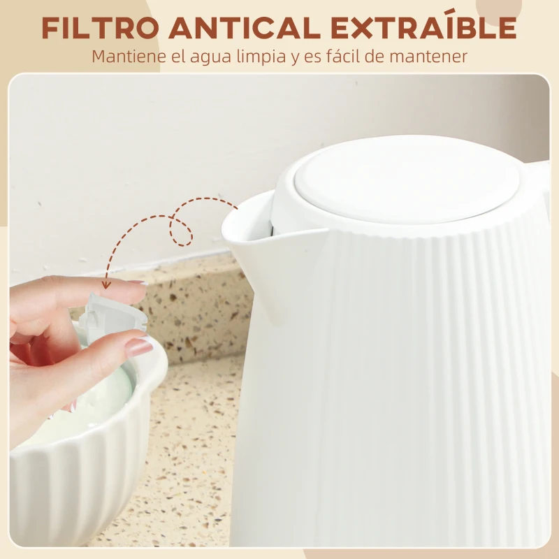 HOMCOM Hervidor Eléctrico 1,7L 2025W con Filtro Antical Desmontable Apagado Automático Base Giratoria 360° Crema
