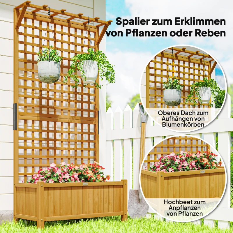 Outsunny Hochbeet mit Spalier und Dach, Pflanzkasten, Blumenbeet, wetterfest, Holz, 90 x 45 x 183 cm, Braun