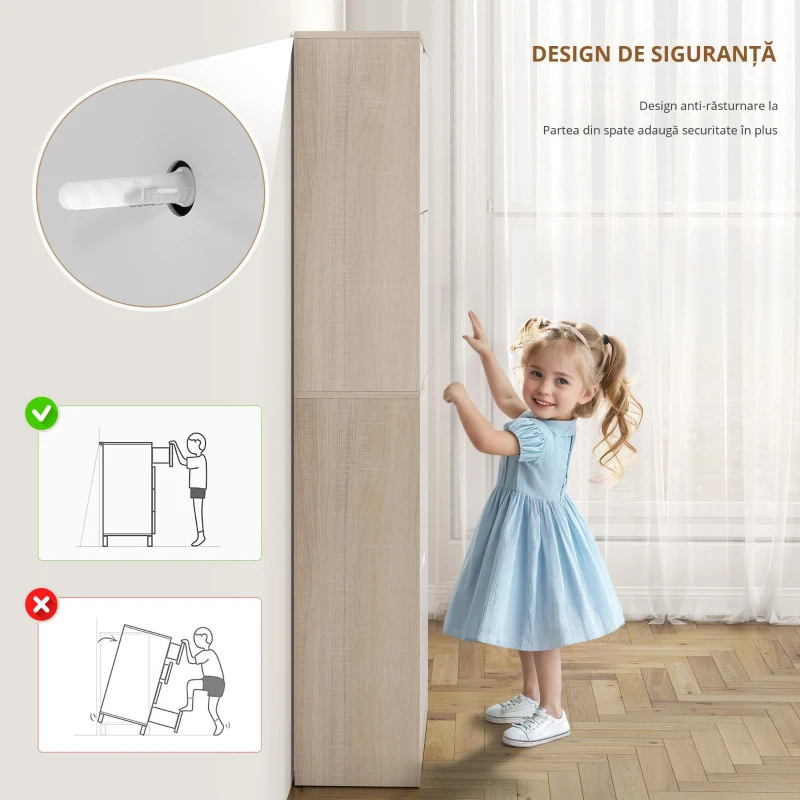 HOMCOM Dulap Subțire pentru Pantofi cu 4 Sertare pentru 20 de Perechi de Pantofi 62.5x26x156 cm, Culoare Lemn și Alb