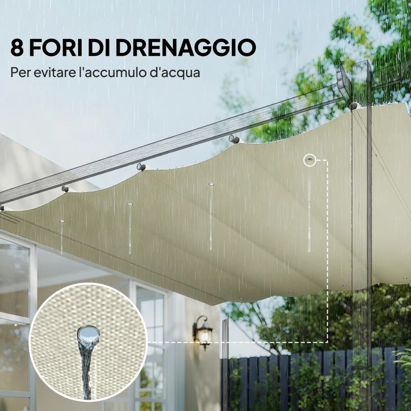 Outsunny Telo Pergola per Esterni Anti UV in Poliestere Bianco Crema con 8 Fori di Drenaggio, 286x245 cm