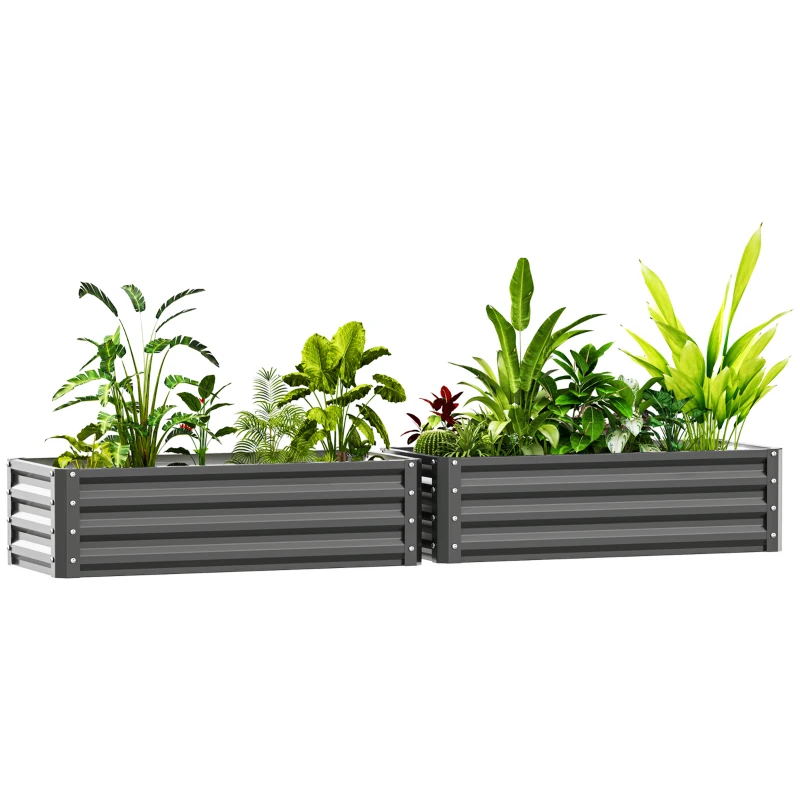 Outsunny Set of Two 110 x 50cm Steel Planter Boxes -  Light Grey