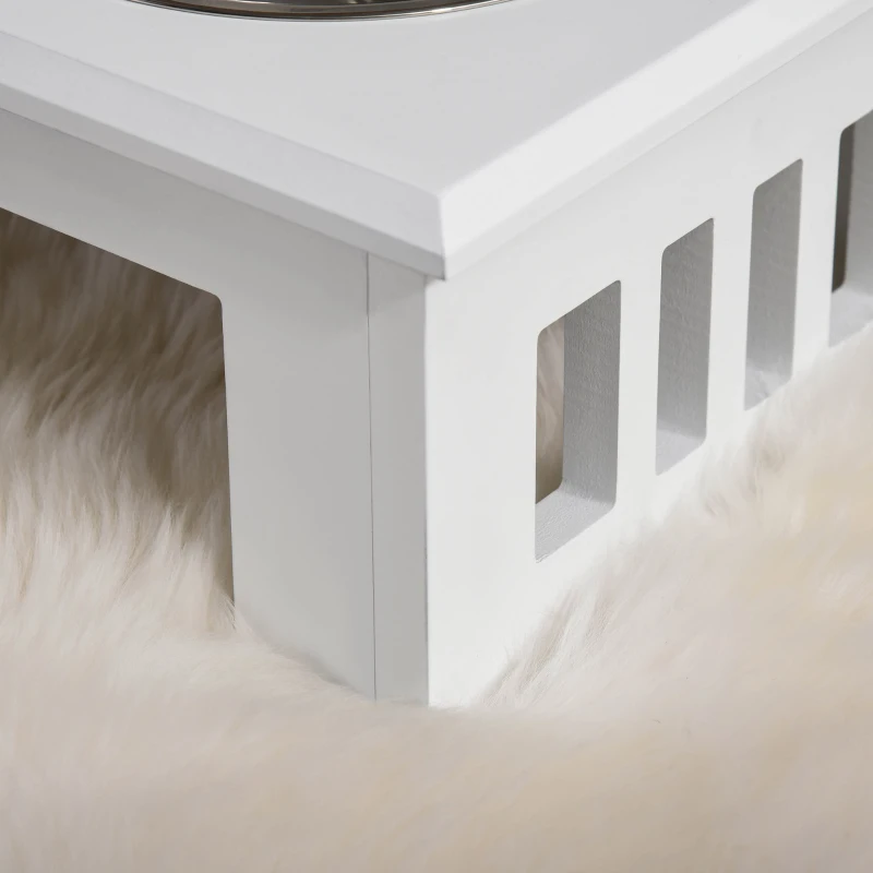 PawHut Hunde-Futterstation, rutschfest, 58,4 x 30,5 x 25,4cm, Weiß, 2L pro Napf