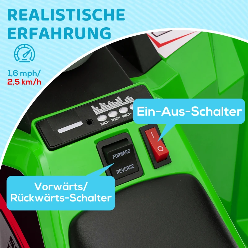 HOMCOM Elektro-Kinderquad, 2,5 km/h, Vorwärts- & Rückwärtsgang, für 18-36 Monate, Grün