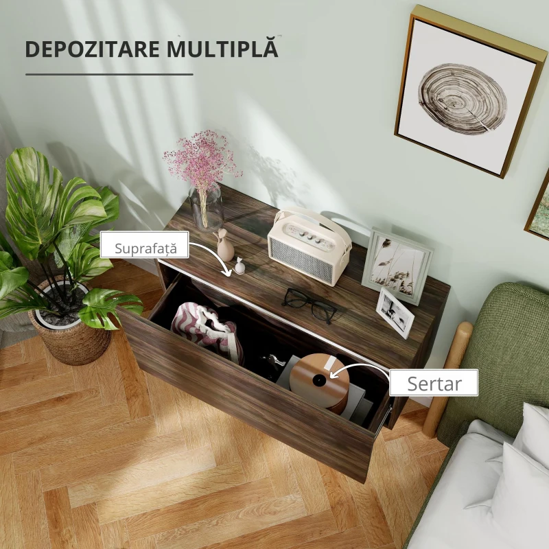 Homcom Noptiera Suspendata – Sertar Depozitare, 80×30×45 cm, Maro