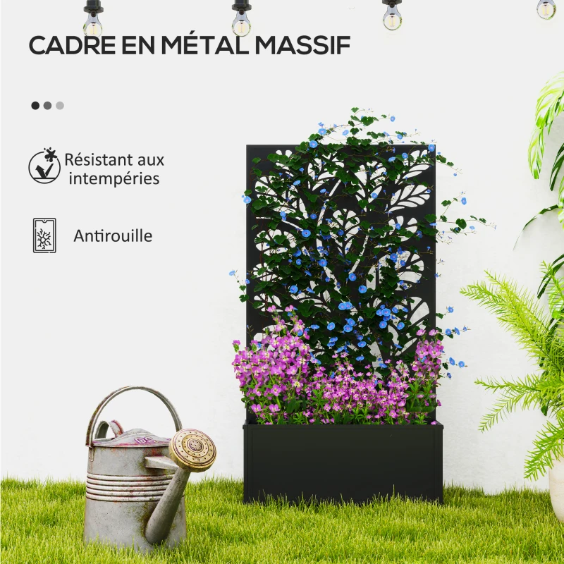 Outsunny Jardinière avec treillis, bac à fleurs pour plantes grimpantes, légumes, fleurs en métal 61 x 23 x 113 cm noir