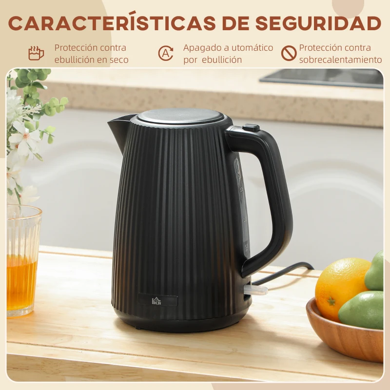 HOMCOM Hervidor Eléctrico 1,7L 2025W con Filtro Antical Desmontable Apagado Automático Base Giratoria 360° Negro