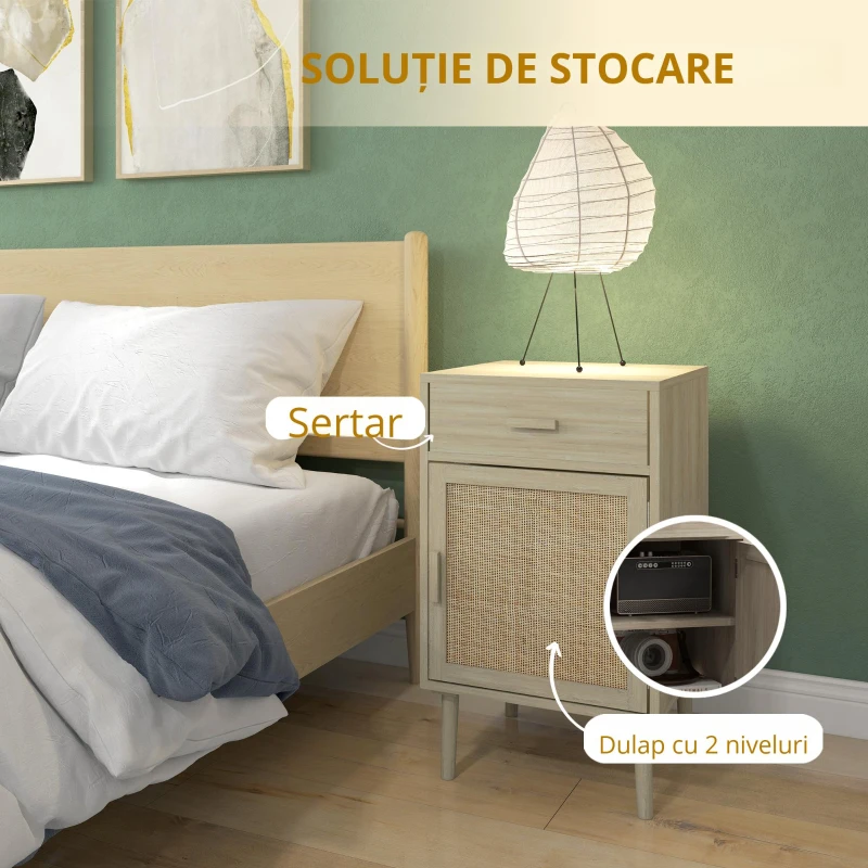 Homcom Set 2 Mese Noptiera/Barata Ratan cu Sertar