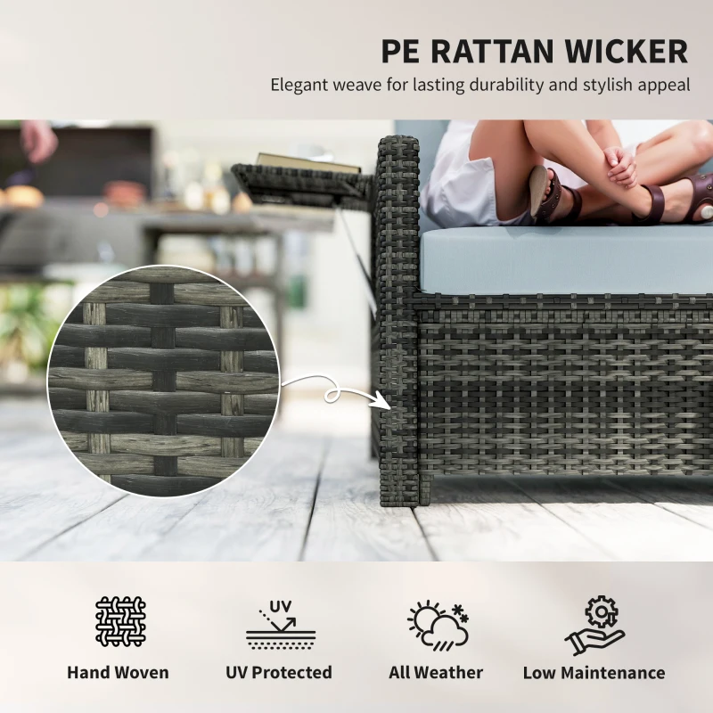 Outsunny Gartensofa mit Liegefunktion, ausfahrbare Fußbank mit Stauraum, Sitzkissen, grau, 130 x 72 x 96 cm